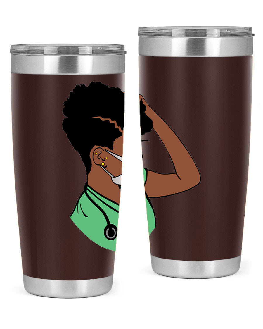 Black Nurse 20oz and 30oz Tumblers made of stainless steel with a stylish design, perfect for keeping beverages hot or cold.