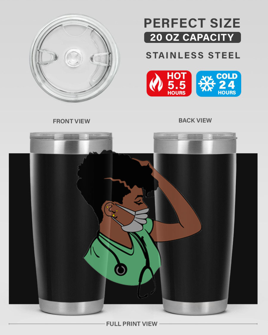 Black Nurse 20oz and 30oz Tumblers made of stainless steel with a stylish design, perfect for keeping beverages hot or cold.