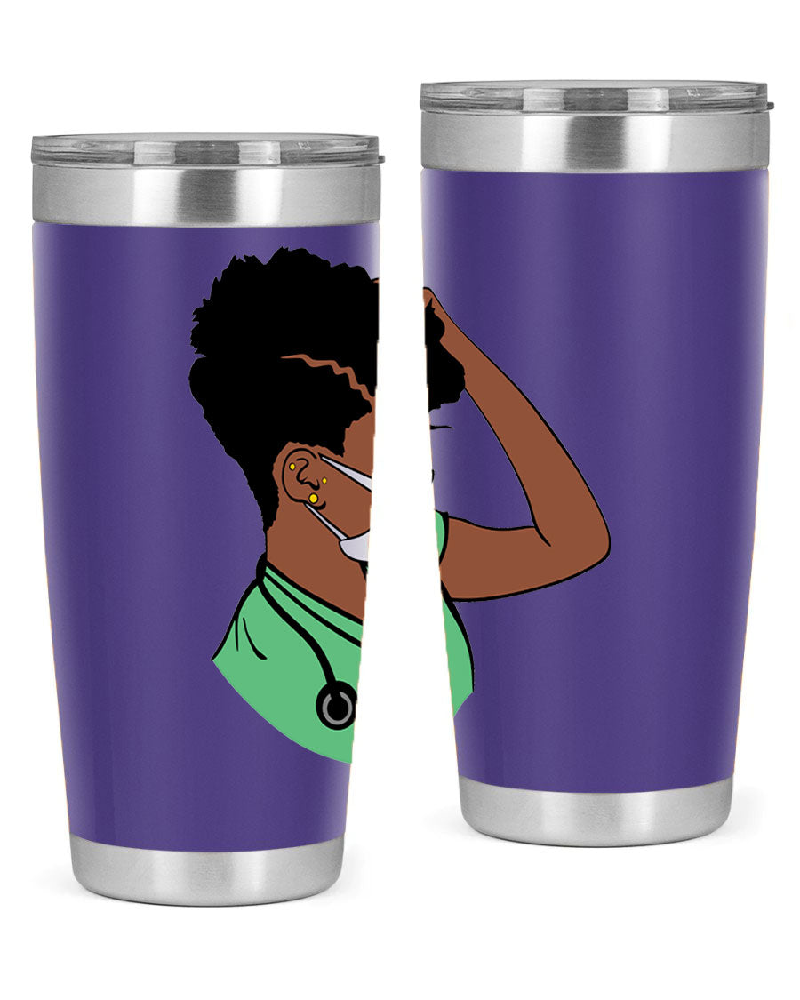 Black Nurse 20oz and 30oz Tumblers made of stainless steel with a stylish design, perfect for keeping beverages hot or cold.