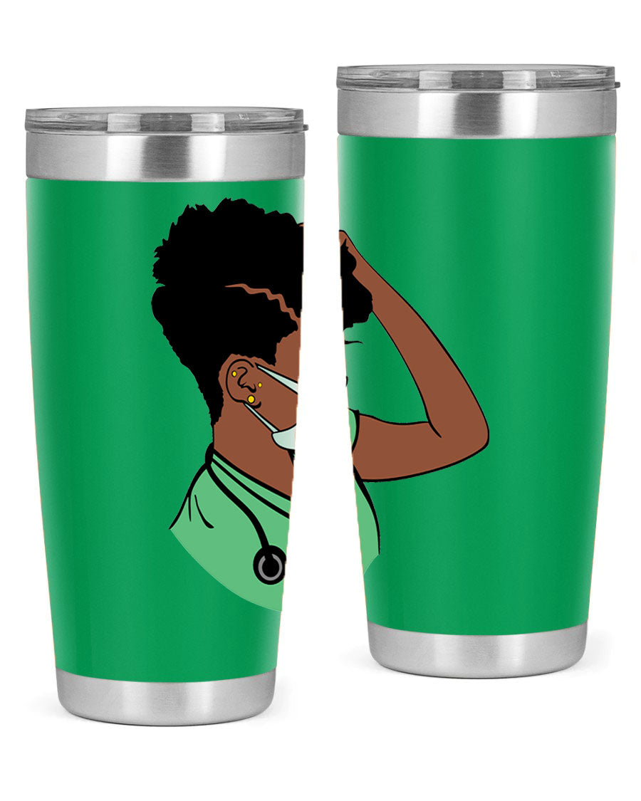 Black Nurse 20oz and 30oz Tumblers made of stainless steel with a stylish design, perfect for keeping beverages hot or cold.