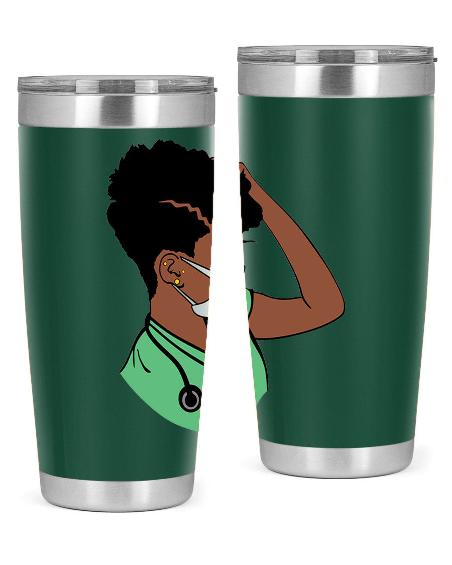 Black Nurse 20oz and 30oz Tumblers made of stainless steel with a stylish design, perfect for keeping beverages hot or cold.