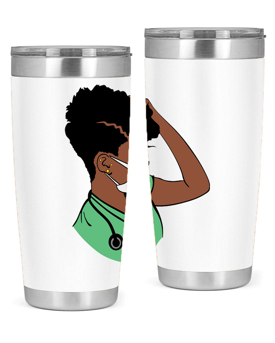 Black Nurse 20oz and 30oz Tumblers made of stainless steel with a stylish design, perfect for keeping beverages hot or cold.