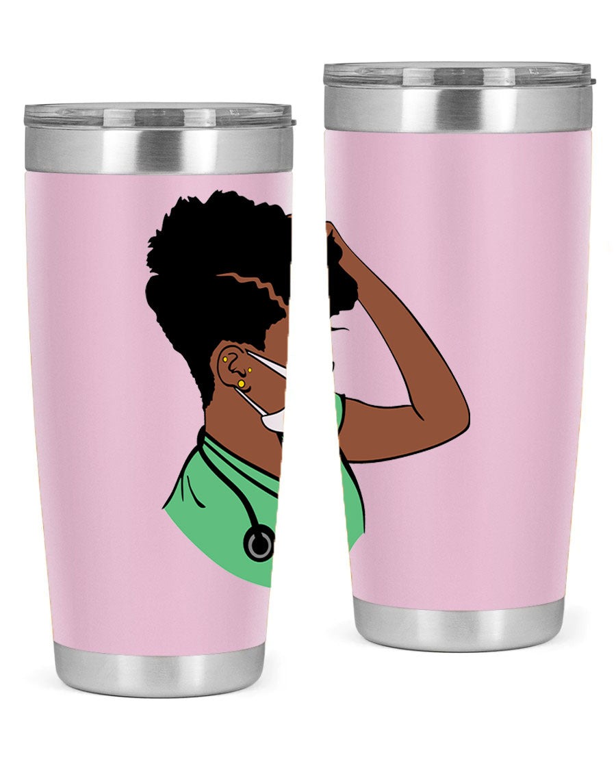 Black Nurse 20oz and 30oz Tumblers made of stainless steel with a stylish design, perfect for keeping beverages hot or cold.