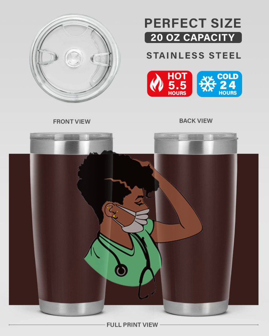 Black Nurse 20oz and 30oz Tumblers made of stainless steel with a stylish design, perfect for keeping beverages hot or cold.