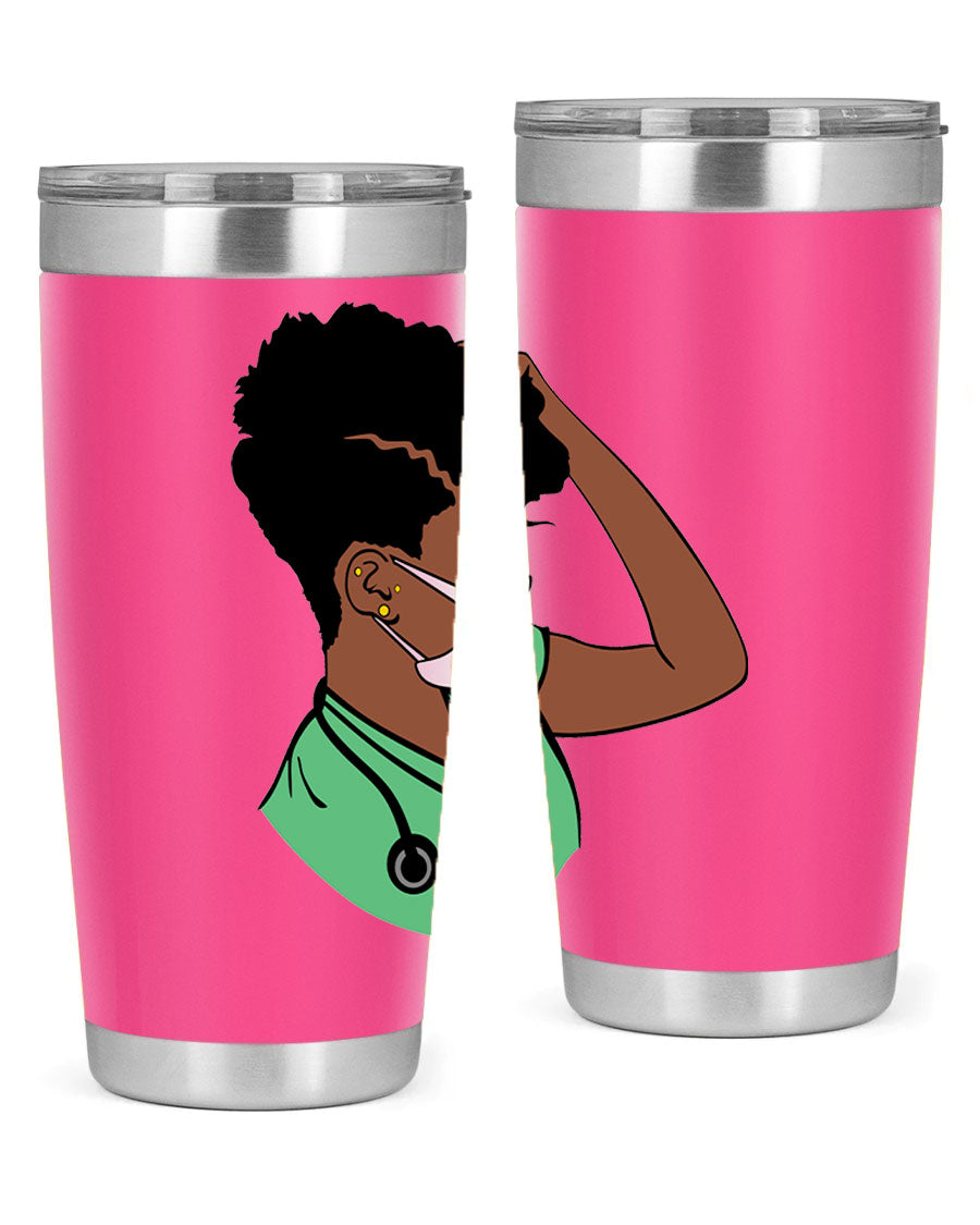 Black Nurse 20oz and 30oz Tumblers made of stainless steel with a stylish design, perfect for keeping beverages hot or cold.