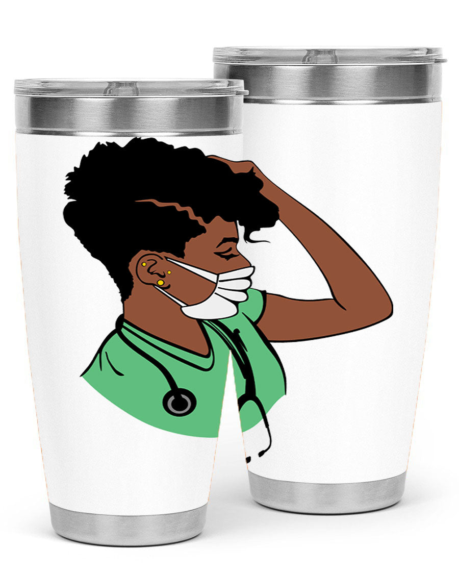 Black Nurse 20oz and 30oz Tumblers made of stainless steel with a stylish design, perfect for keeping beverages hot or cold.