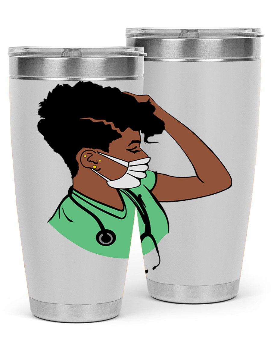 Black Nurse 20oz and 30oz Tumblers made of stainless steel with a stylish design, perfect for keeping beverages hot or cold.