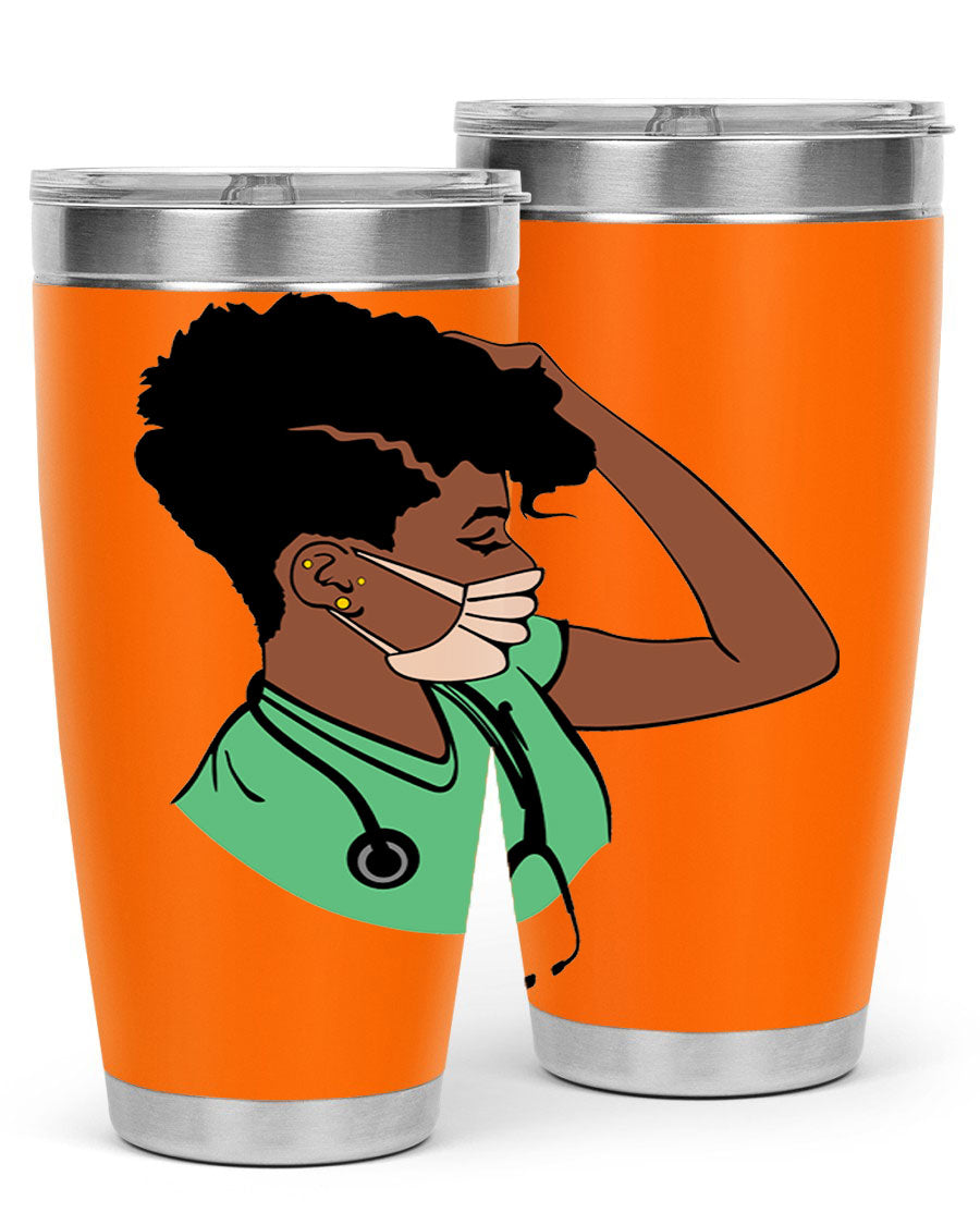 Black Nurse 20oz and 30oz Tumblers made of stainless steel with a stylish design, perfect for keeping beverages hot or cold.