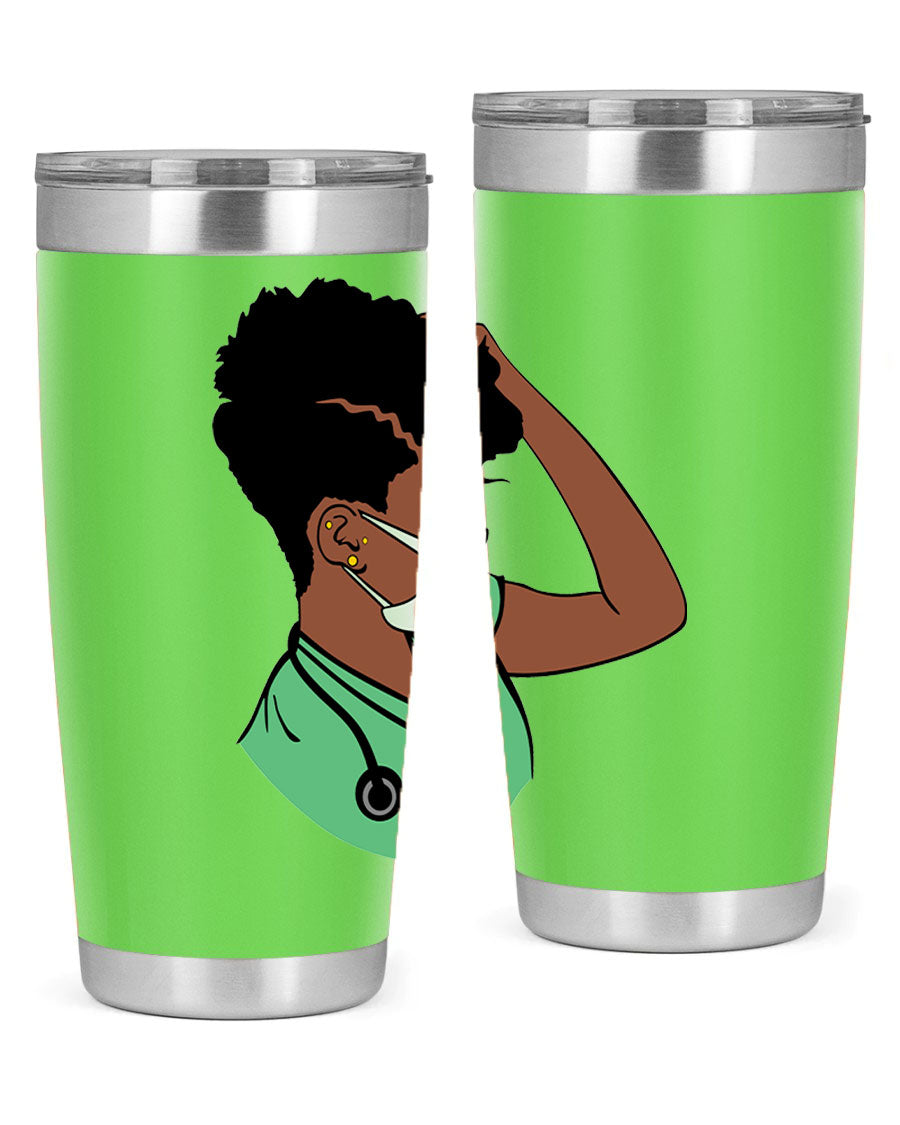 Black Nurse 20oz and 30oz Tumblers made of stainless steel with a stylish design, perfect for keeping beverages hot or cold.