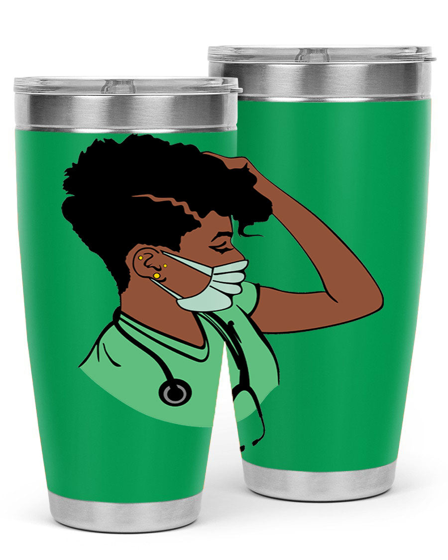 Black Nurse 20oz and 30oz Tumblers made of stainless steel with a stylish design, perfect for keeping beverages hot or cold.