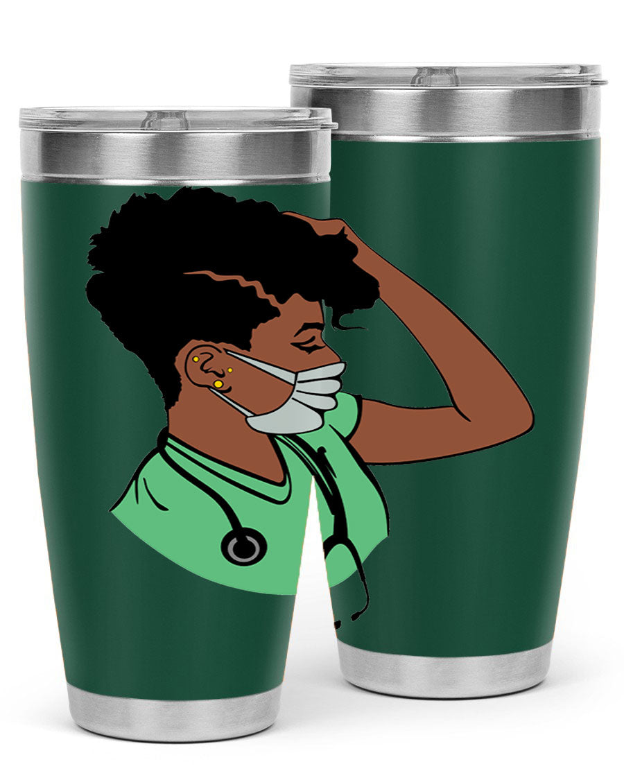 Black Nurse 20oz and 30oz Tumblers made of stainless steel with a stylish design, perfect for keeping beverages hot or cold.