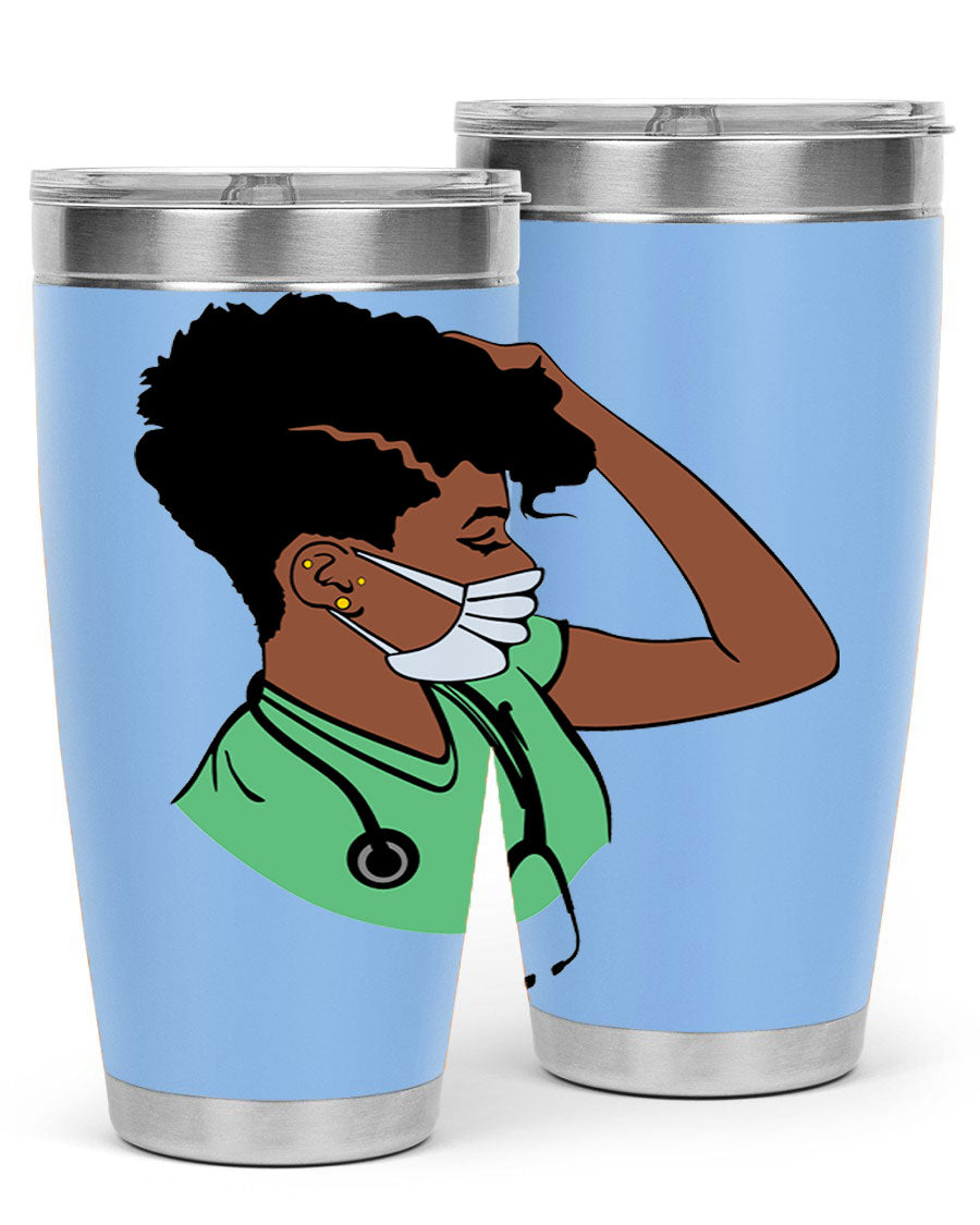 Black Nurse 20oz and 30oz Tumblers made of stainless steel with a stylish design, perfect for keeping beverages hot or cold.