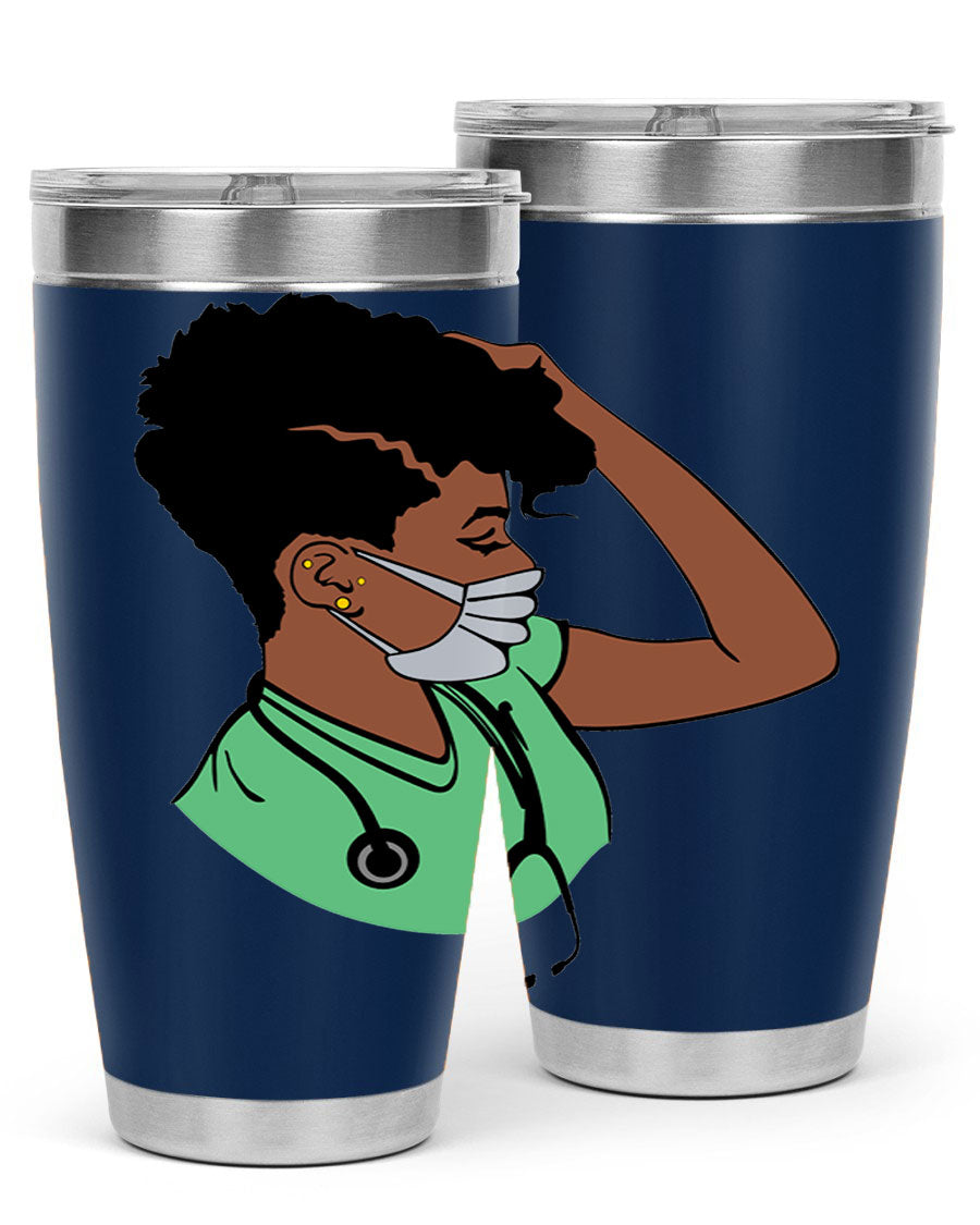 Black Nurse 20oz and 30oz Tumblers made of stainless steel with a stylish design, perfect for keeping beverages hot or cold.