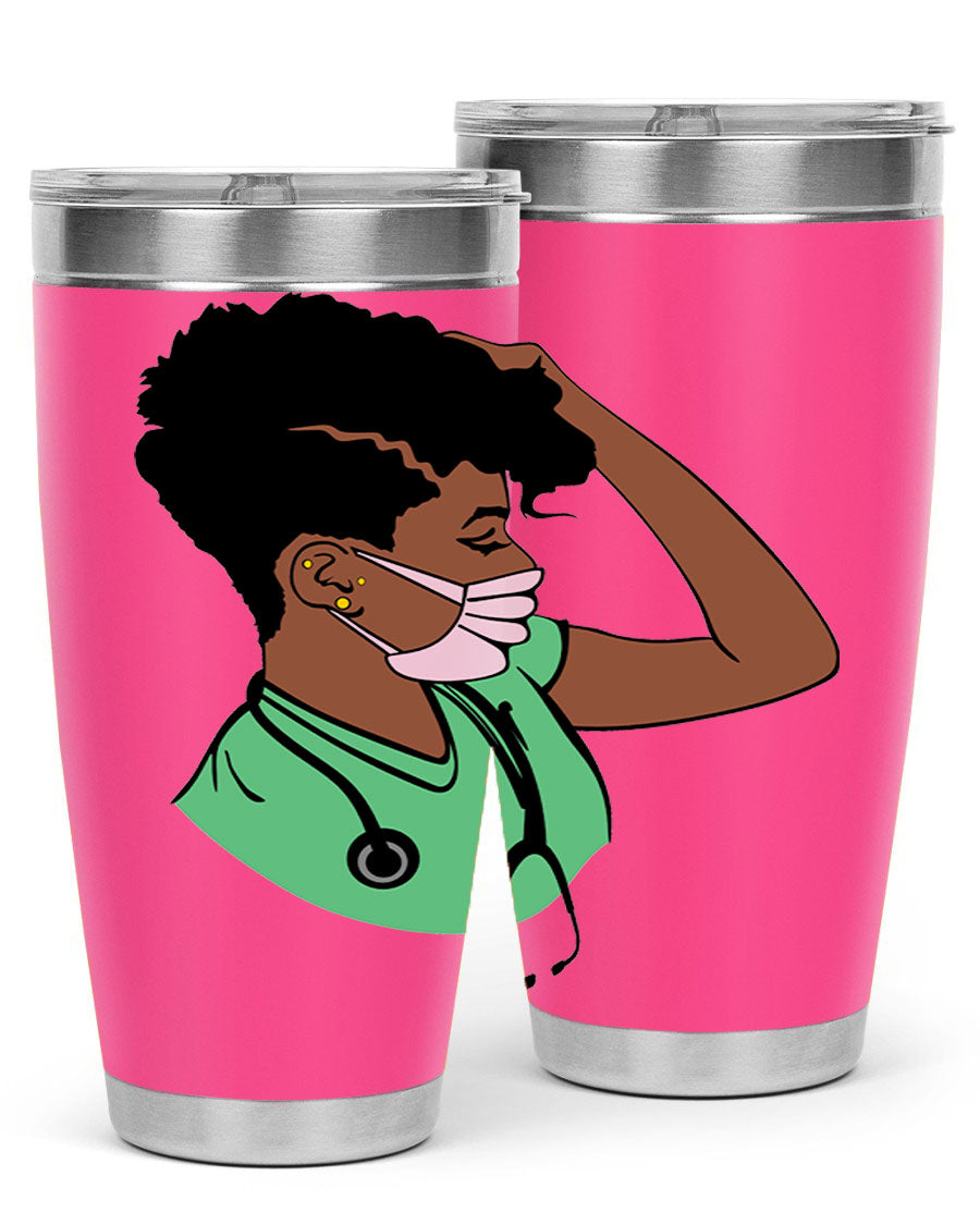 Black Nurse 20oz and 30oz Tumblers made of stainless steel with a stylish design, perfect for keeping beverages hot or cold.