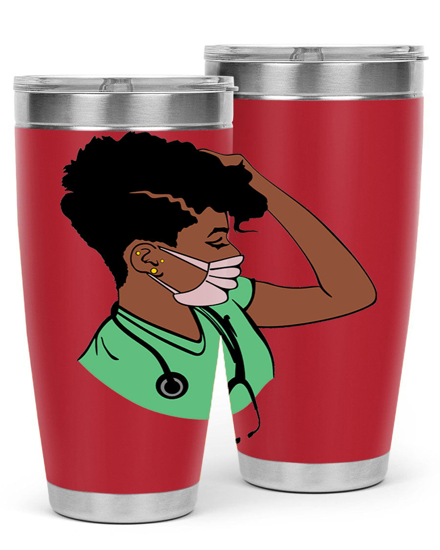 Black Nurse 20oz and 30oz Tumblers made of stainless steel with a stylish design, perfect for keeping beverages hot or cold.