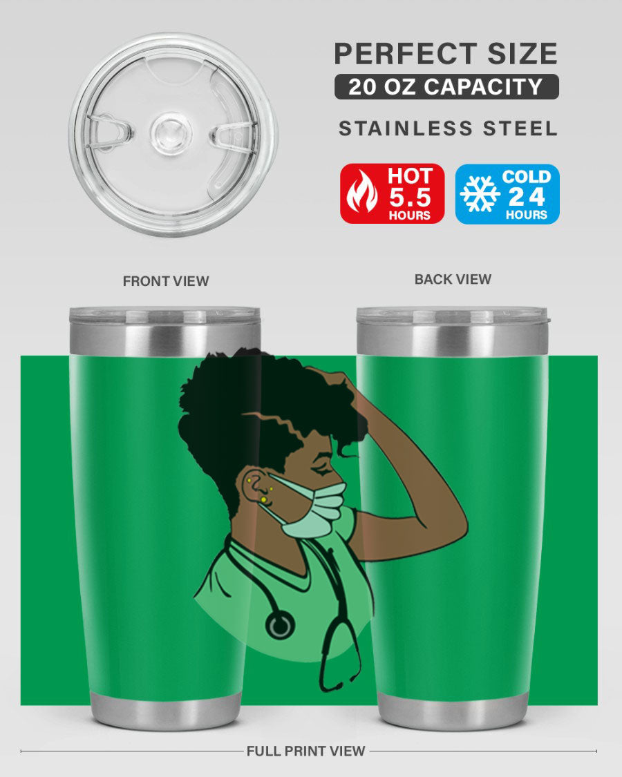 Black Nurse 20oz and 30oz Tumblers made of stainless steel with a stylish design, perfect for keeping beverages hot or cold.