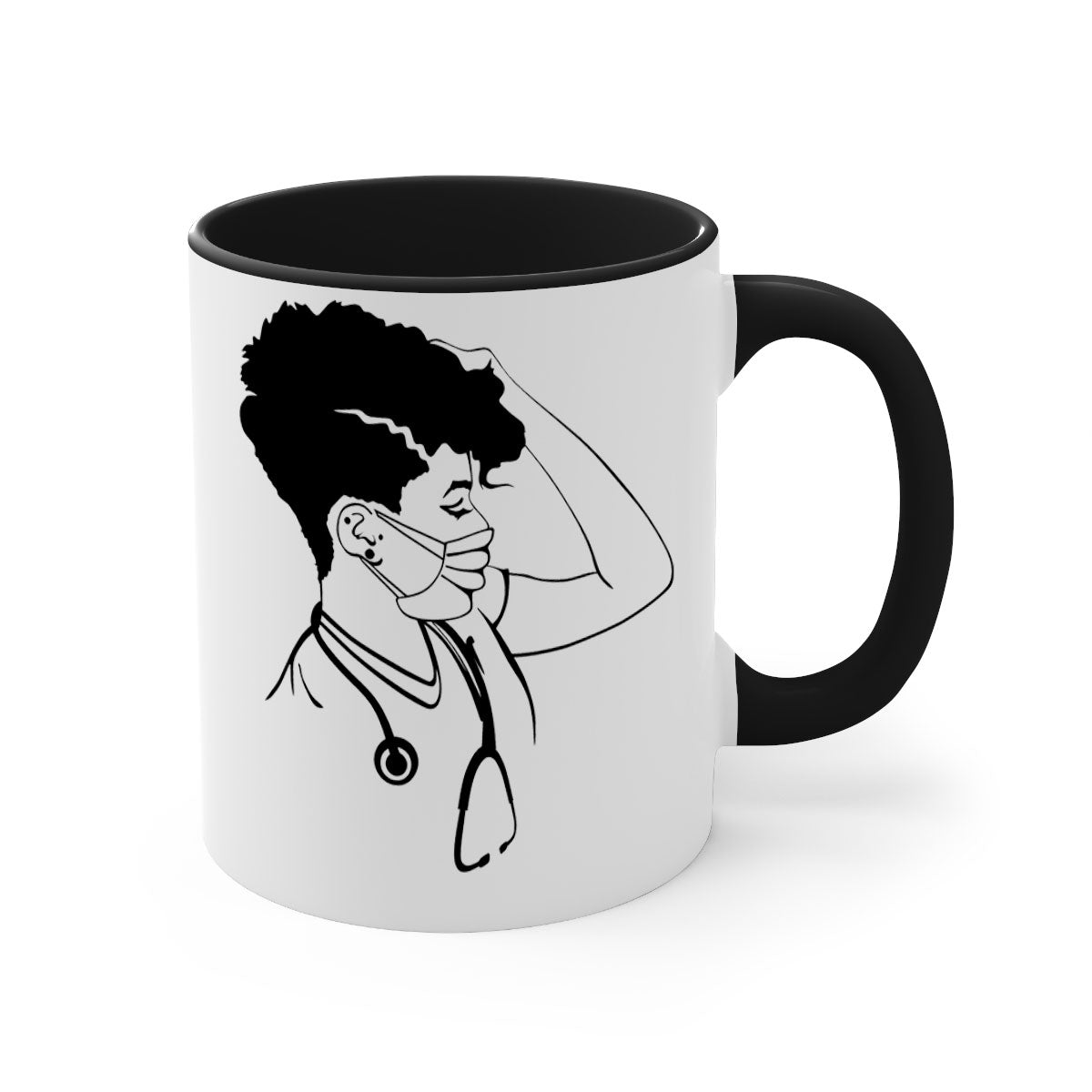 Black Nurse 3# Mug featuring a glossy finish, colored handle, and interior, available in multiple colors and sizes.