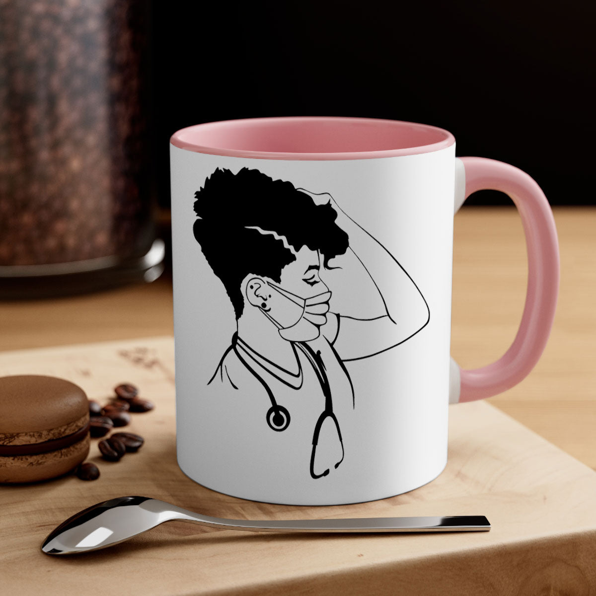 Black Nurse 3# Mug featuring a glossy finish, colored handle, and interior, available in multiple colors and sizes.