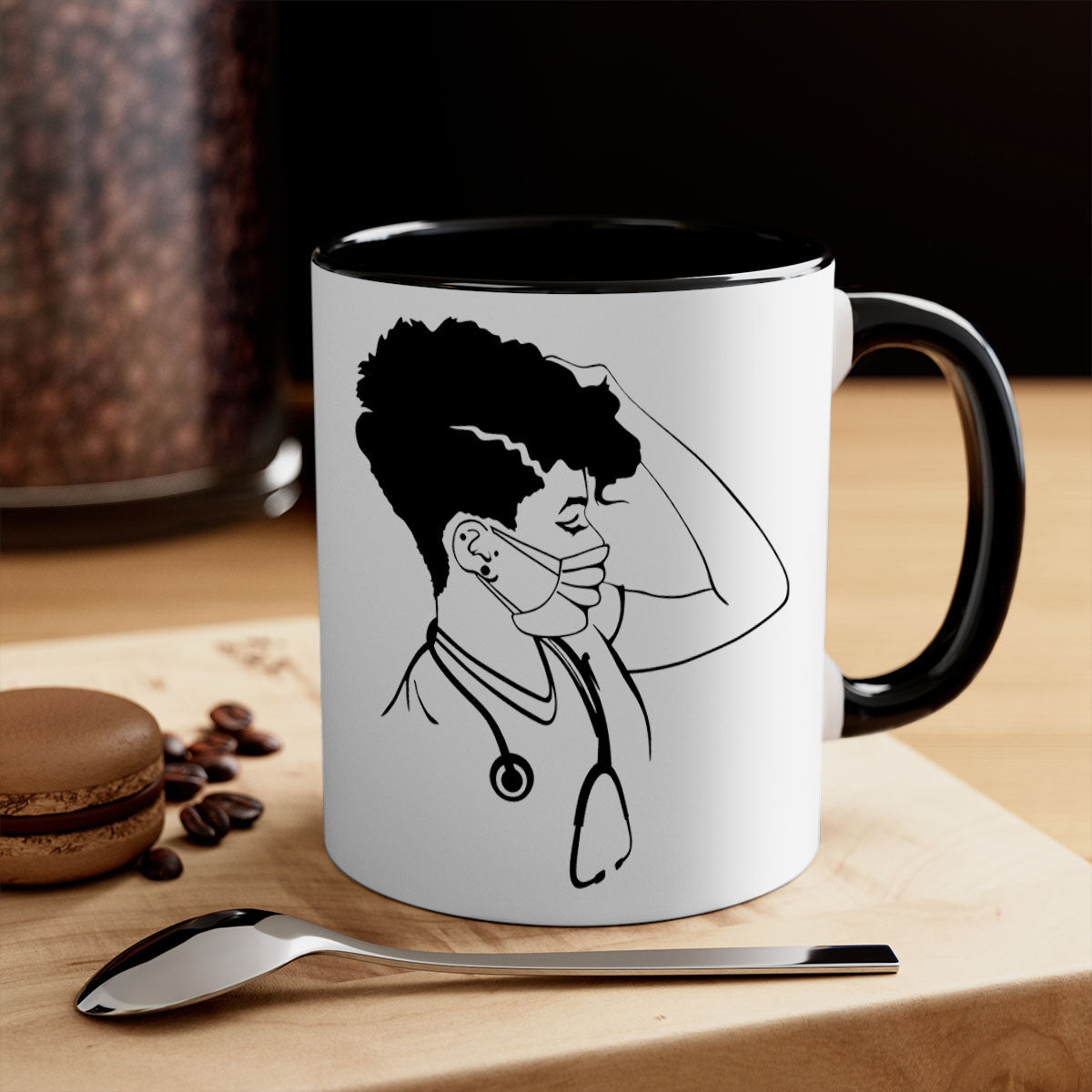 Black Nurse 3# Mug featuring a glossy finish, colored handle, and interior, available in multiple colors and sizes.