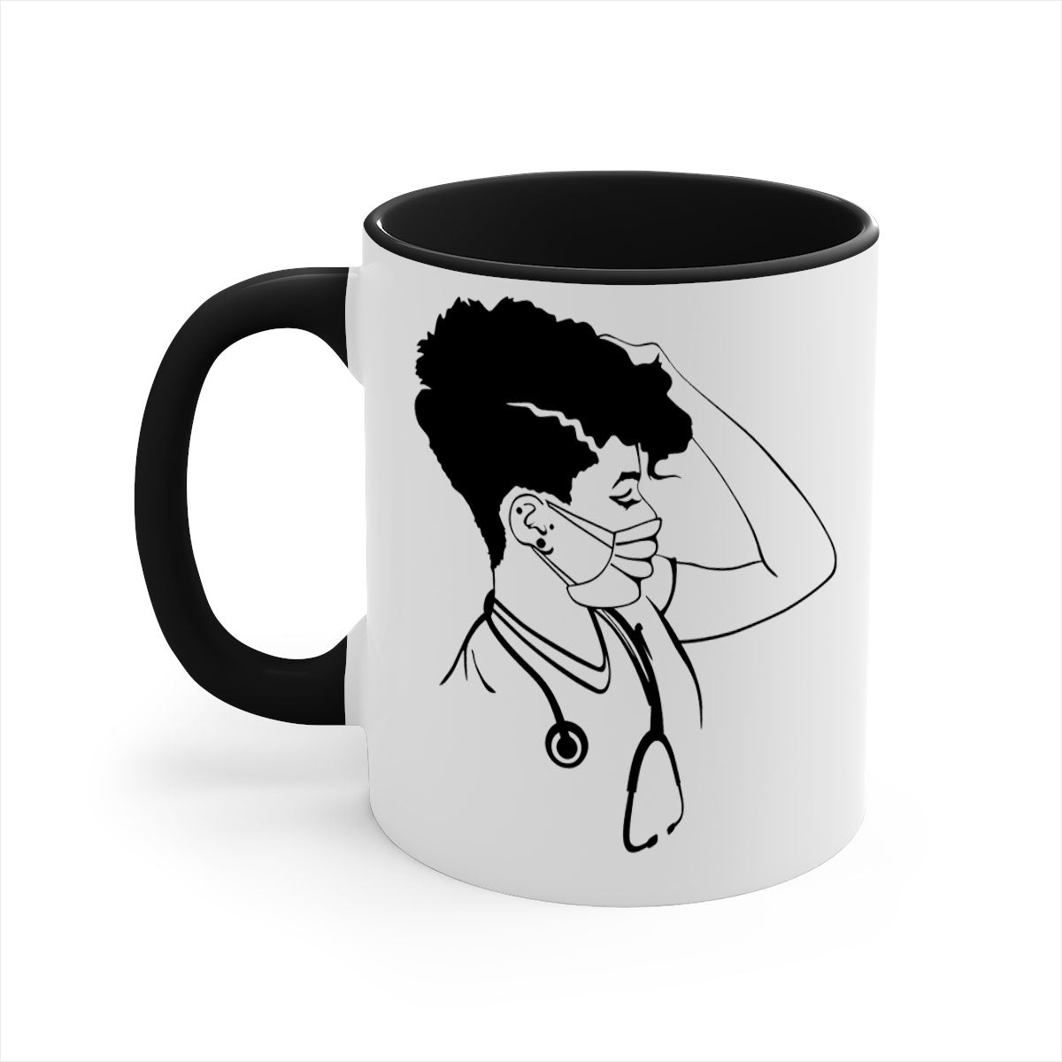 Black Nurse 3# Mug featuring a glossy finish, colored handle, and interior, available in multiple colors and sizes.