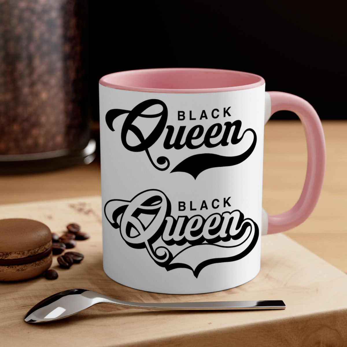 Black Queen 195# Mug featuring a glossy finish with a colored handle and interior, available in multiple colors and sizes.