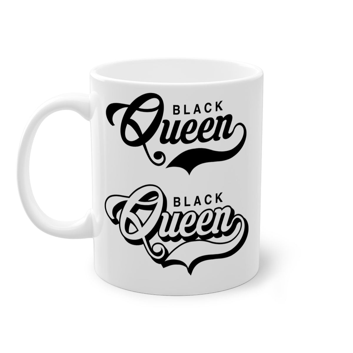 Black Queen 195# Mug featuring a glossy finish with a colored handle and interior, available in multiple colors and sizes.