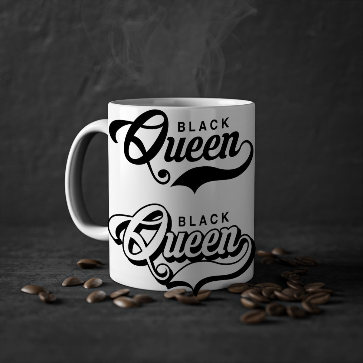 Black Queen 195# Mug featuring a glossy finish with a colored handle and interior, available in multiple colors and sizes.