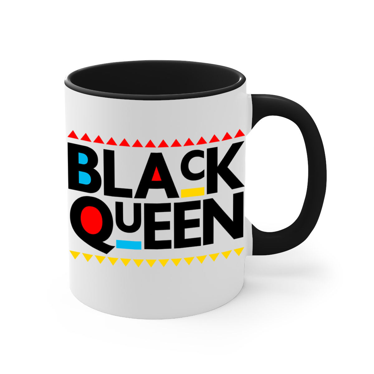 Black Queen 222# Mug with colored handle and glossy finish, available in multiple colors and sizes.