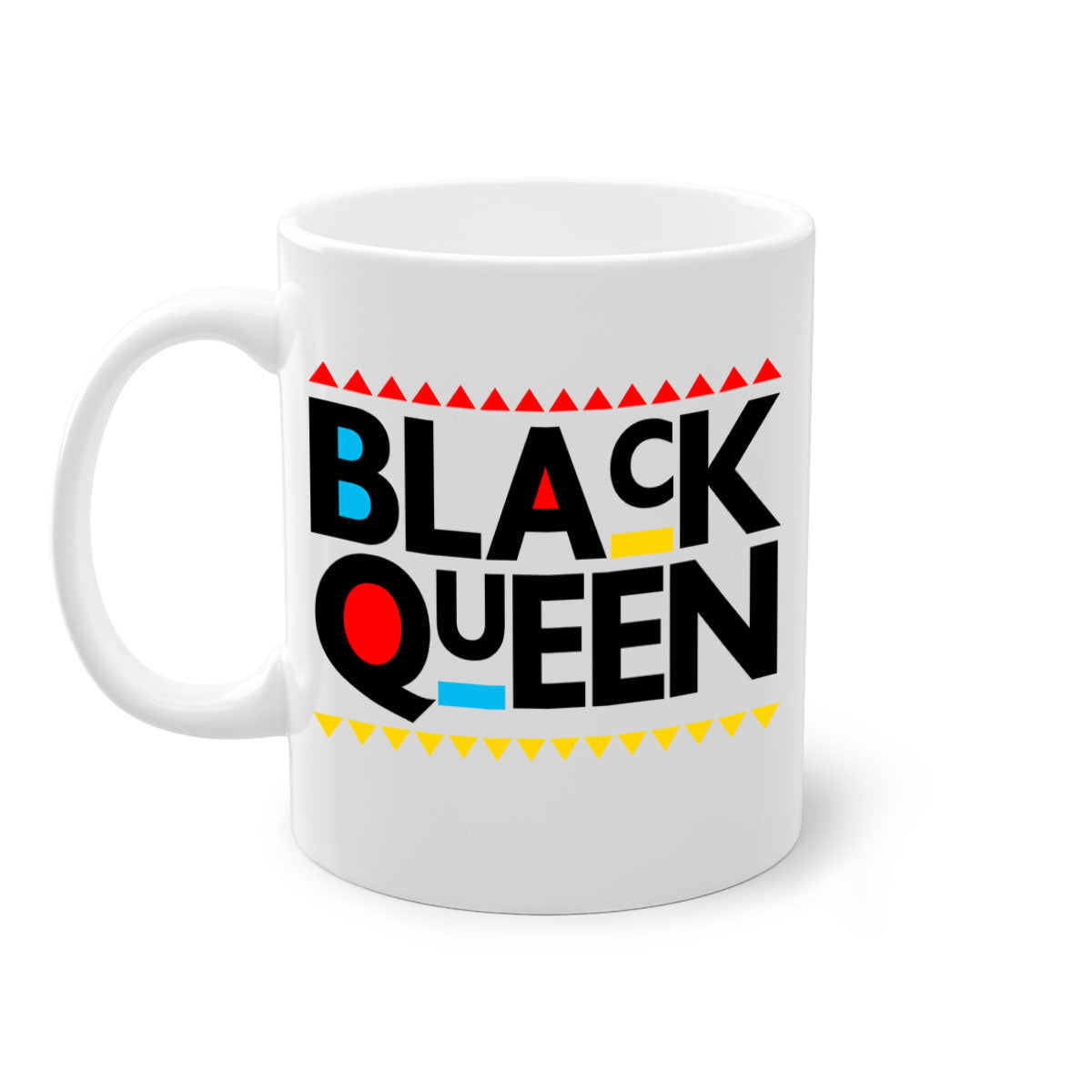 Black Queen 222# Mug with colored handle and glossy finish, available in multiple colors and sizes.