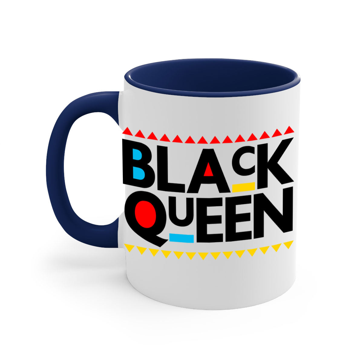 Black Queen 222# Mug with colored handle and glossy finish, available in multiple colors and sizes.