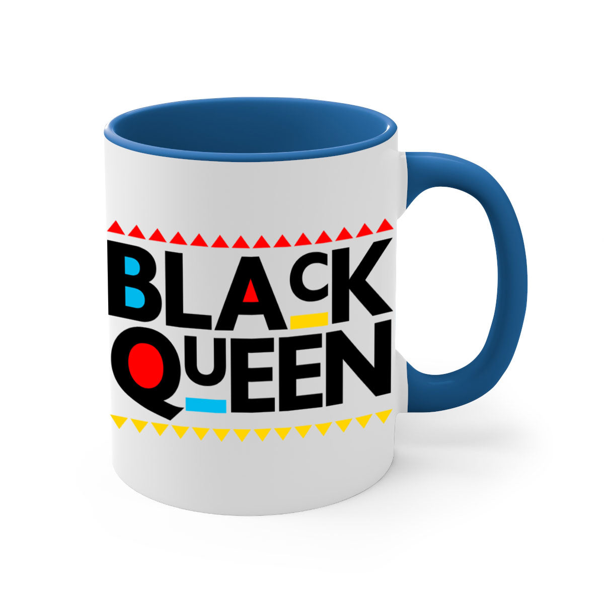 Black Queen 222# Mug with colored handle and glossy finish, available in multiple colors and sizes.