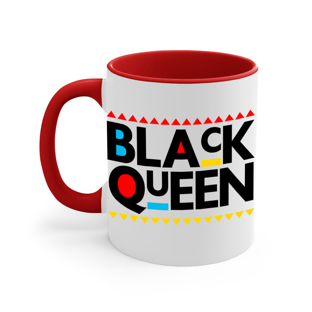 Black Queen 222# Mug with colored handle and glossy finish, available in multiple colors and sizes.