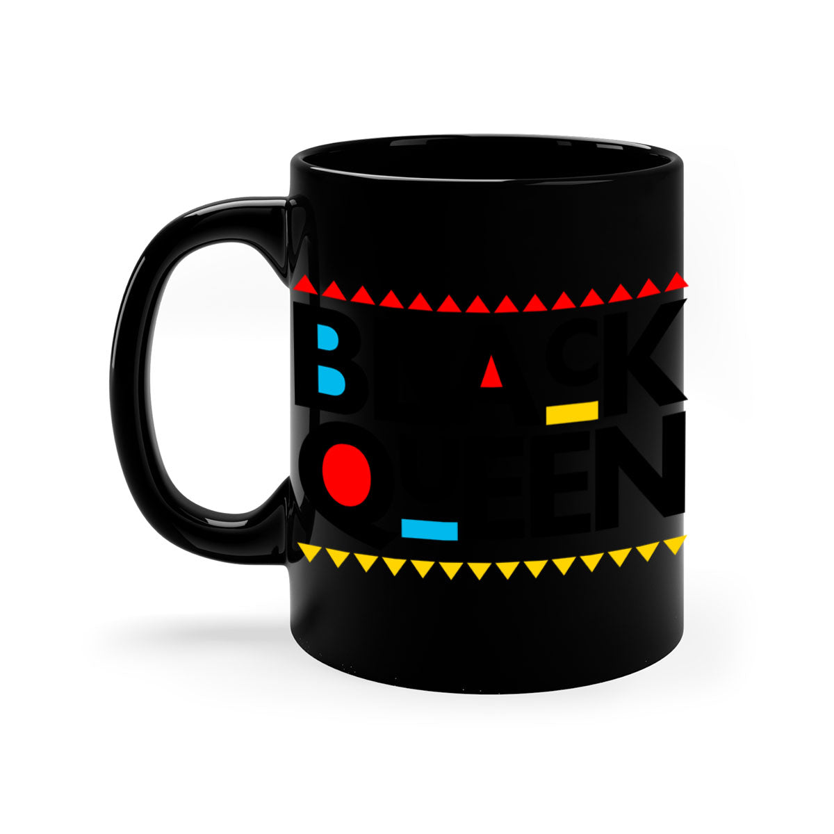 Black Queen 222# Mug with colored handle and glossy finish, available in multiple colors and sizes.