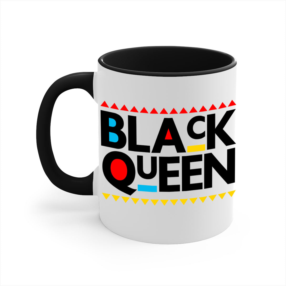 Black Queen 222# Mug with colored handle and glossy finish, available in multiple colors and sizes.