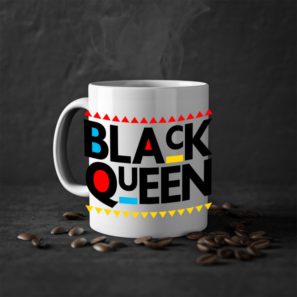 Black Queen 222# Mug with colored handle and glossy finish, available in multiple colors and sizes.