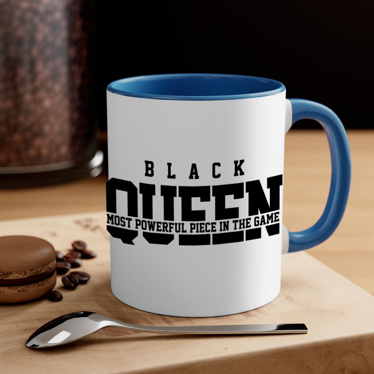 Black Queen 223# Mug with colored handle and glossy finish, available in multiple colors and sizes.