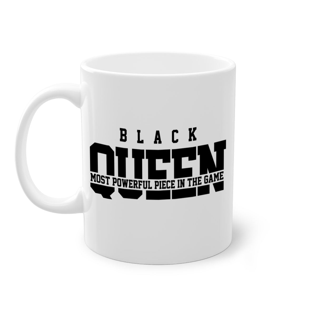 Black Queen 223# Mug with colored handle and glossy finish, available in multiple colors and sizes.