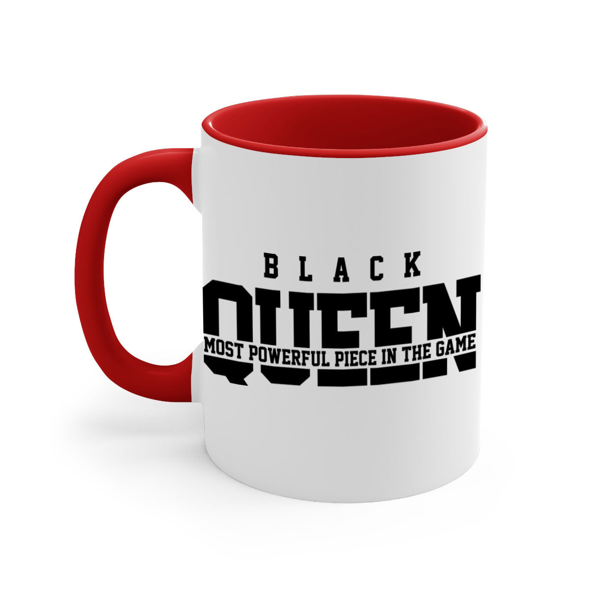 Black Queen 223# Mug with colored handle and glossy finish, available in multiple colors and sizes.