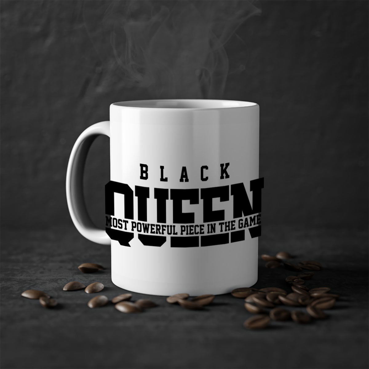 Black Queen 223# Mug with colored handle and glossy finish, available in multiple colors and sizes.