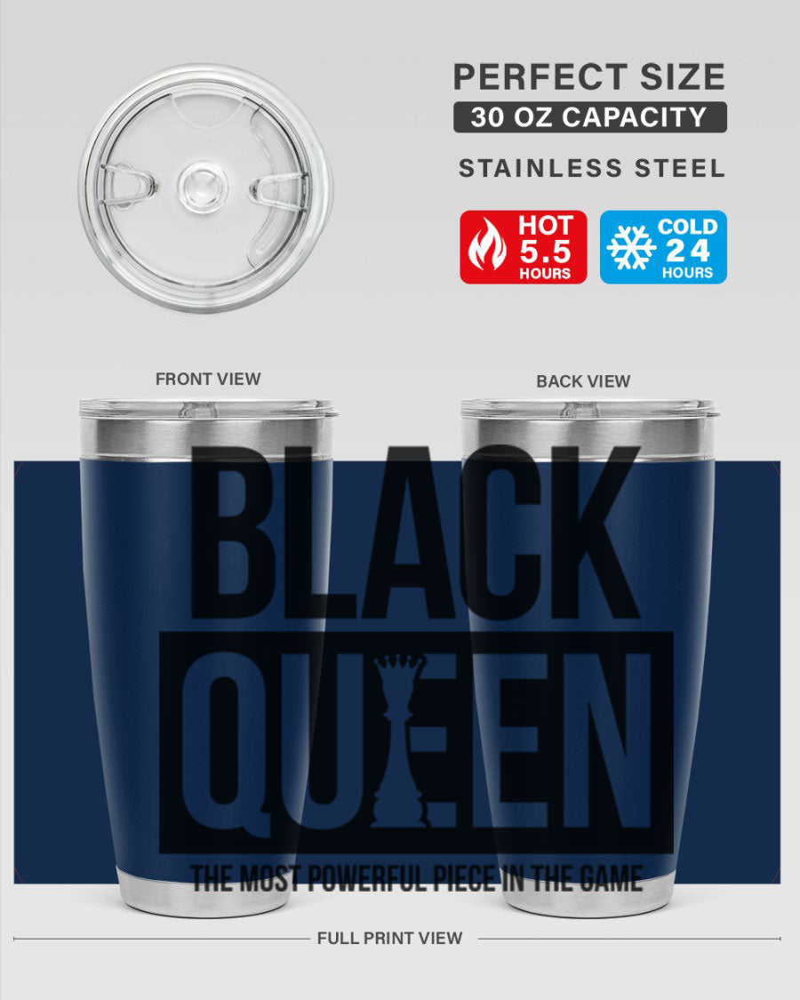 Black Queen Chess 224# Cotton Tank featuring a stylish chess design, double wall vacuum stainless steel construction, and a convenient drink-thru lid.