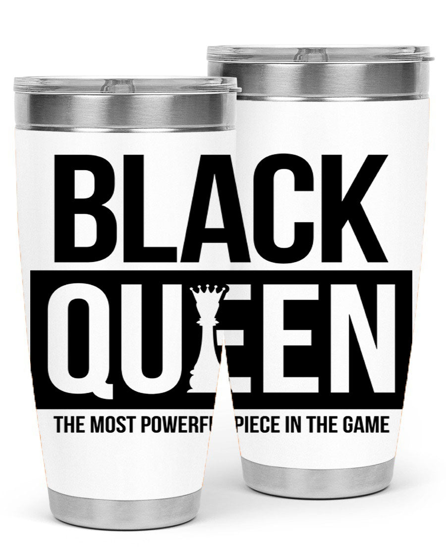 Black Queen Chess 224# Cotton Tank featuring a stylish chess design, double wall vacuum stainless steel construction, and a convenient drink-thru lid.