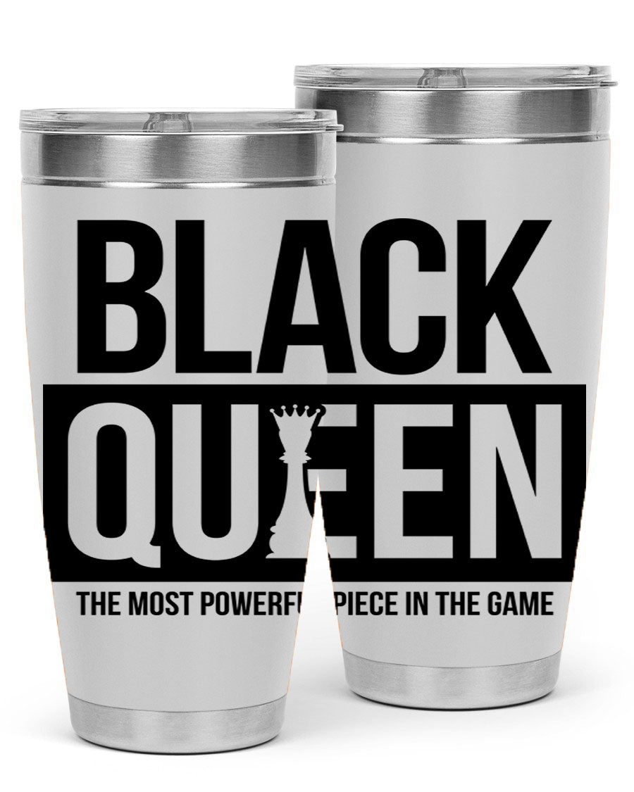 Black Queen Chess 224# Cotton Tank featuring a stylish chess design, double wall vacuum stainless steel construction, and a convenient drink-thru lid.