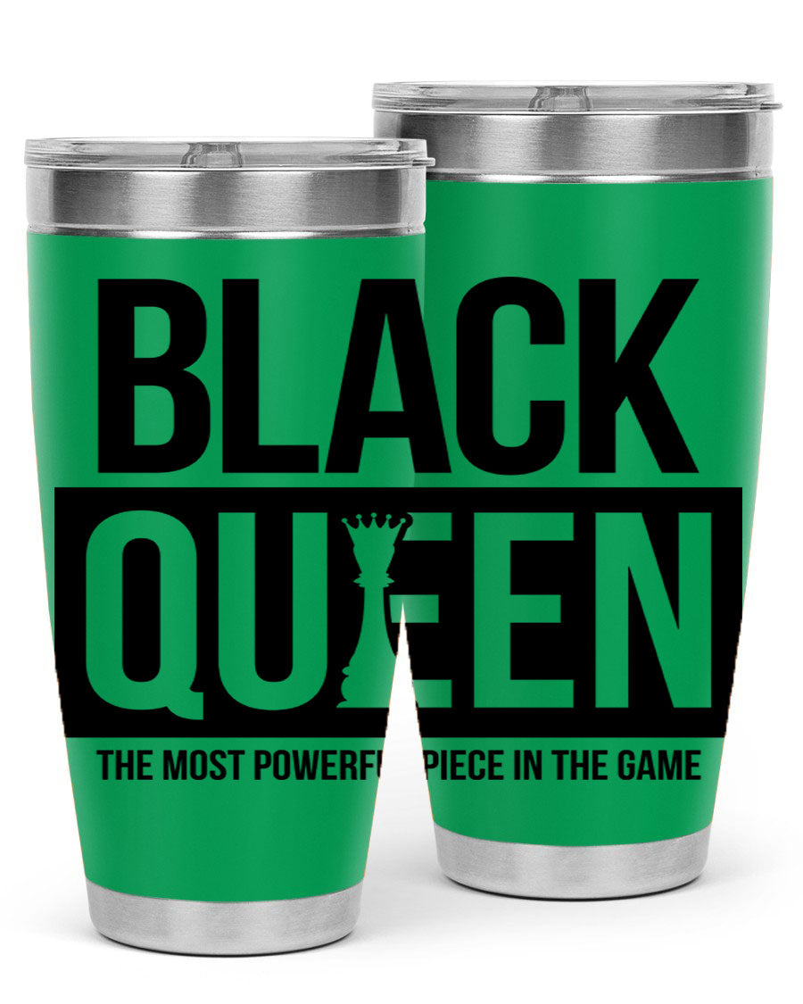 Black Queen Chess 224# Cotton Tank featuring a stylish chess design, double wall vacuum stainless steel construction, and a convenient drink-thru lid.