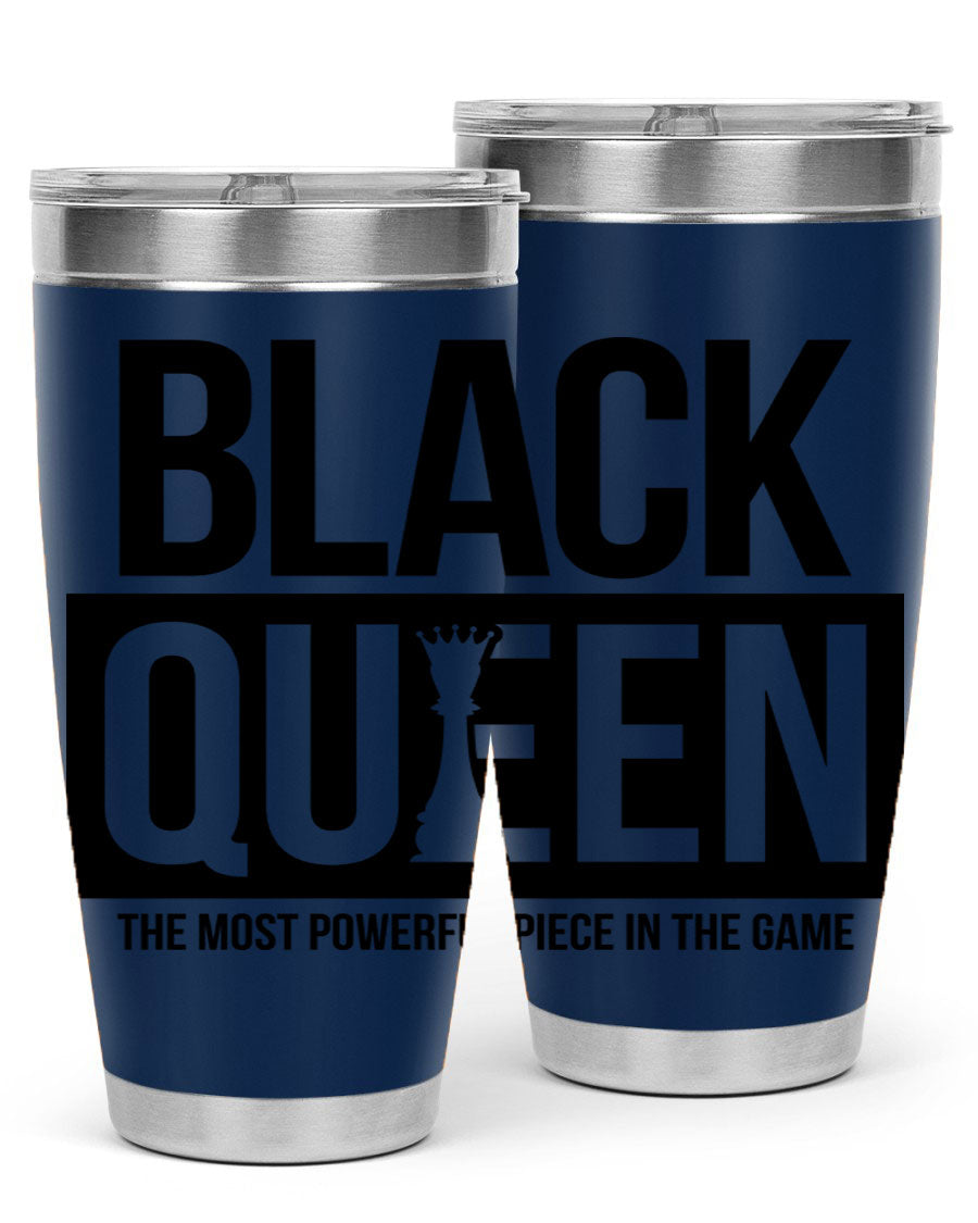 Black Queen Chess 224# Cotton Tank featuring a stylish chess design, double wall vacuum stainless steel construction, and a convenient drink-thru lid.