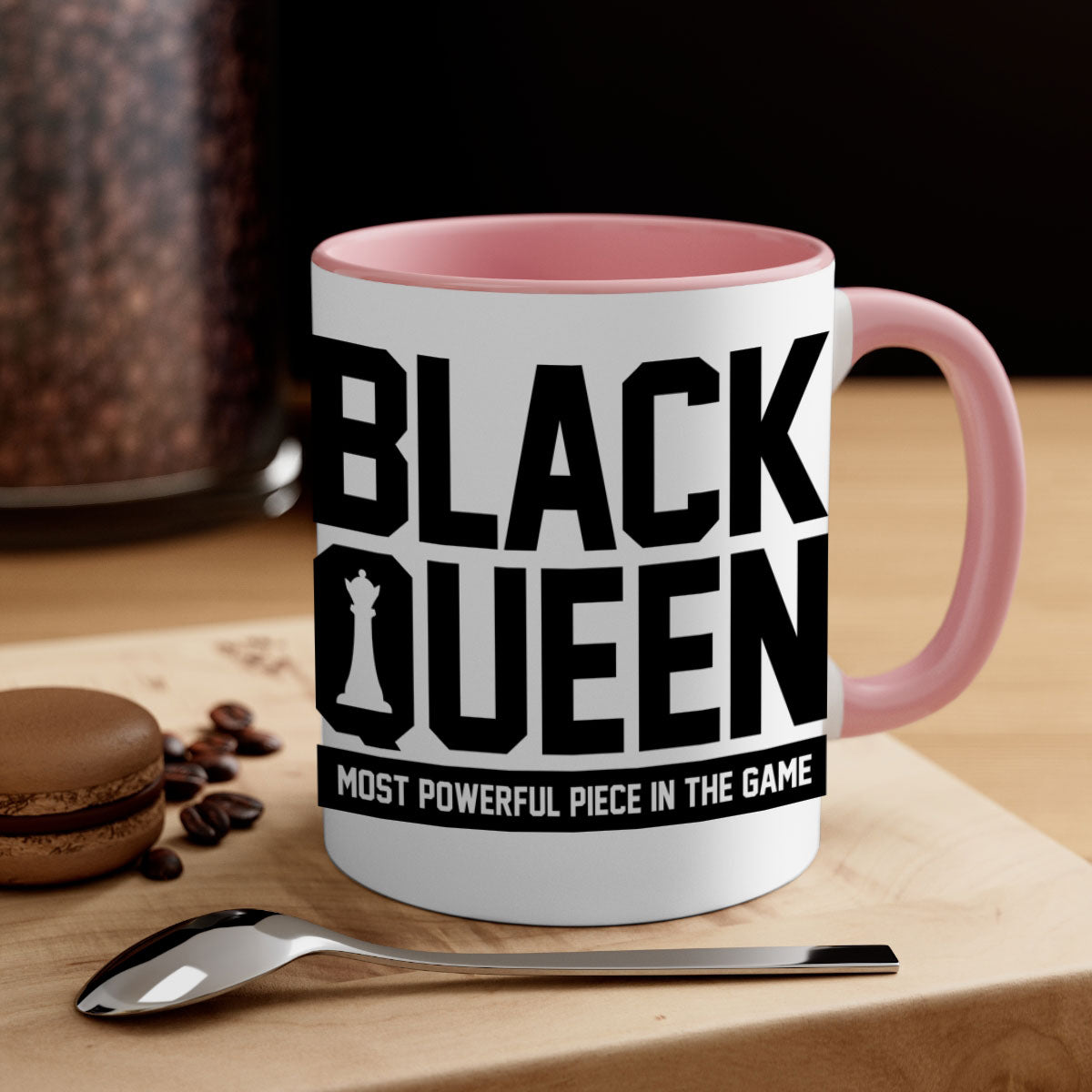 Black queenchess 194# Mug with colored handle and glossy finish, available in multiple sizes and colors.