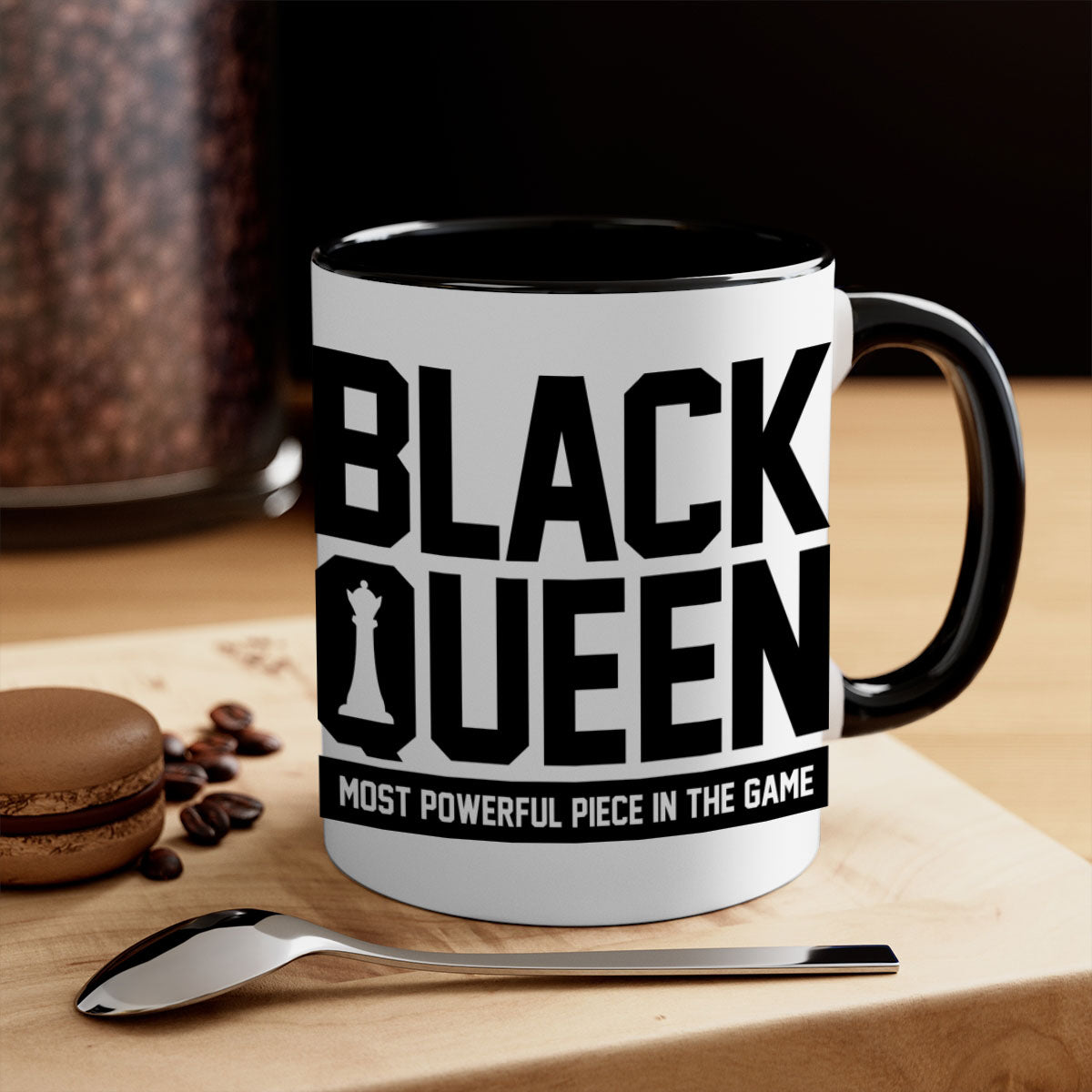 Black queenchess 194# Mug with colored handle and glossy finish, available in multiple sizes and colors.