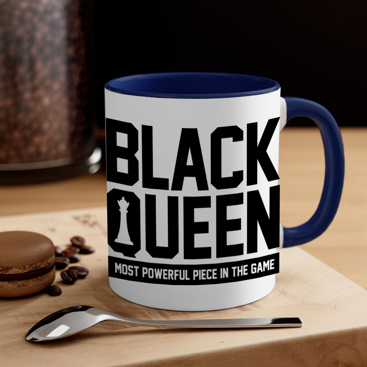 Black queenchess 194# Mug with colored handle and glossy finish, available in multiple sizes and colors.