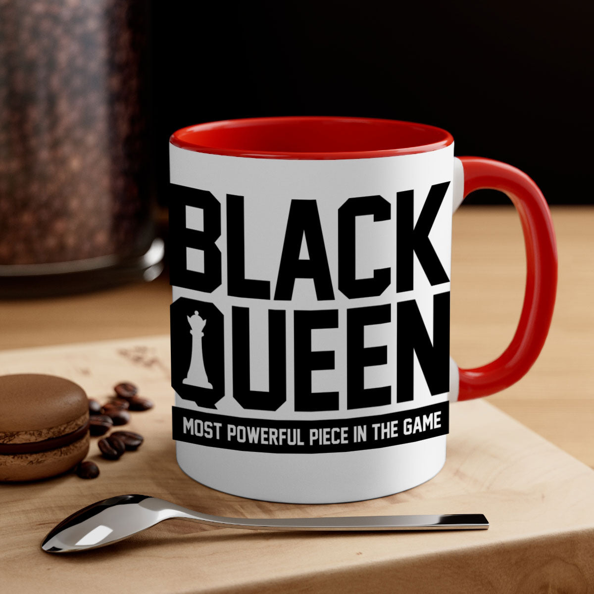 Black queenchess 194# Mug with colored handle and glossy finish, available in multiple sizes and colors.