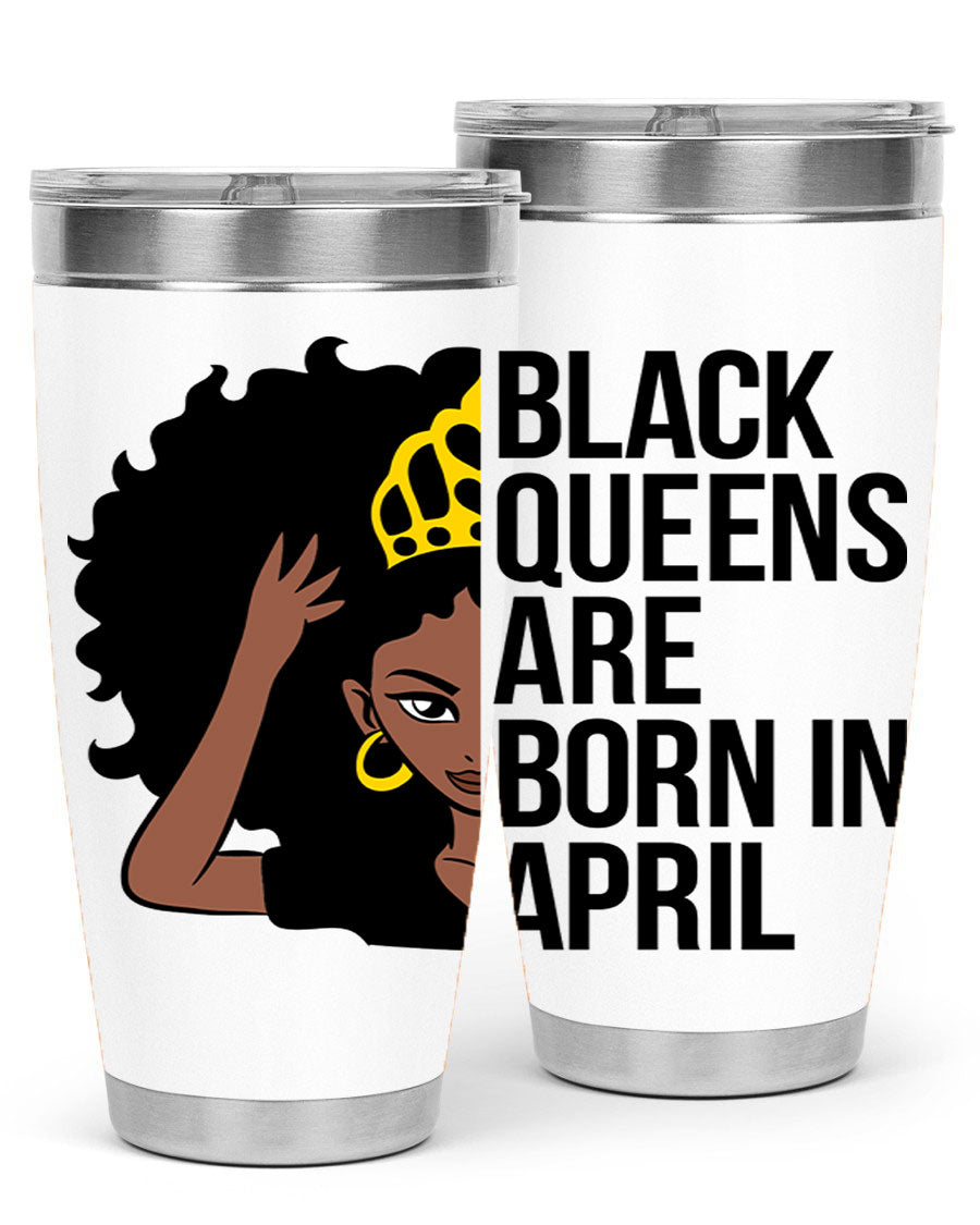 Black cotton tank top featuring the phrase 'Black Queens Are Born in April' in bold lettering, perfect for casual wear.