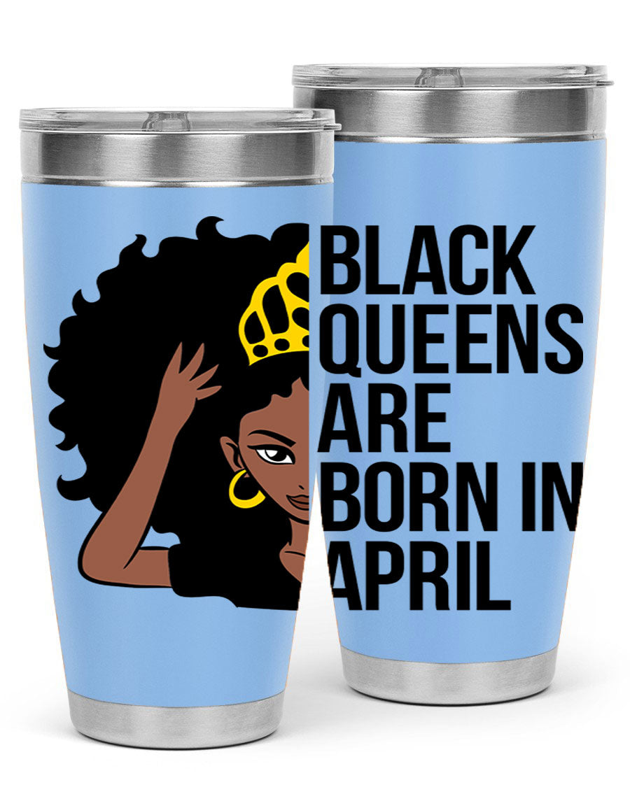 Black cotton tank top featuring the phrase 'Black Queens Are Born in April' in bold lettering, perfect for casual wear.